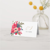 Rustikales Elegant Winter Rot grün Platzkarte (Rückseite)