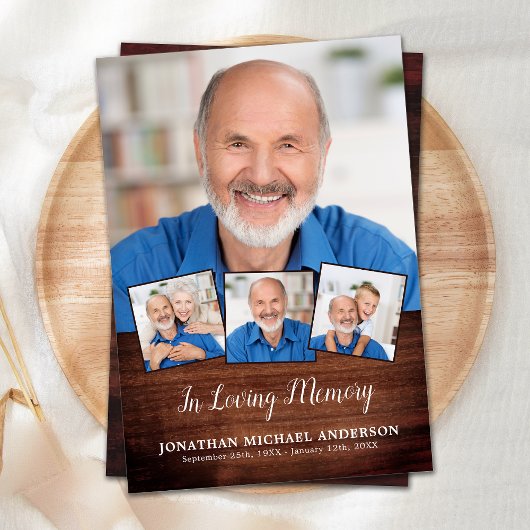 Rustikales Elegante 4 Foto Collage Beileid Beerdig Dankeskarte