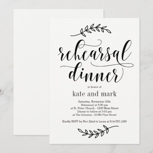 Rustikales Elegante EDITABLE FARBEN Probe Dinner Einladung (Vorne/Hinten)