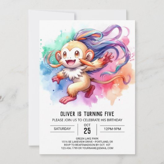 Rustikales Elegante Monkey Geburtstag Einladung (Vorderseite)