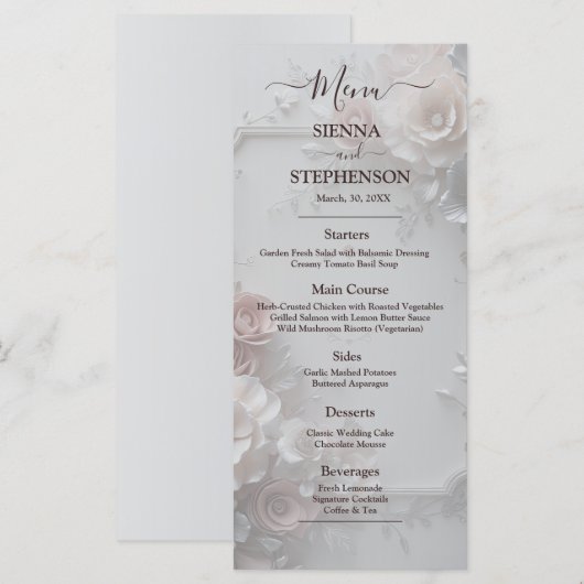 Rustikales elegantes 3D-Blumenmenü Menükarte (Vorne/Hinten)