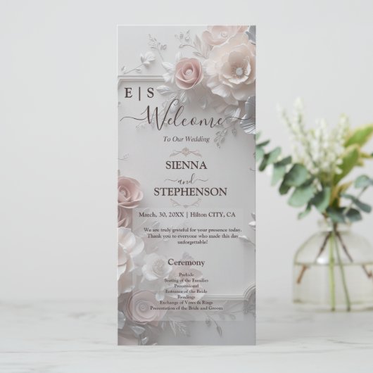 Rustikales, elegantes 3D-Foto-Hochzeitsprogramm (Stehend Vorderseite)