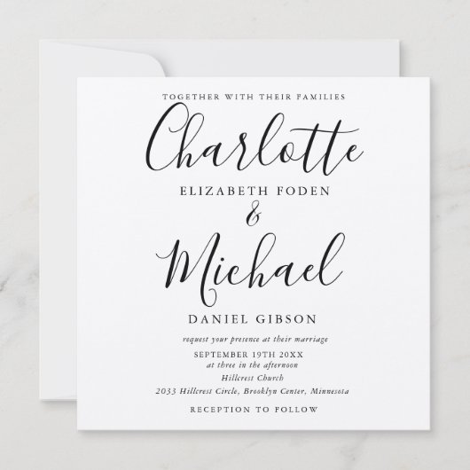Rustikales elegantes Black Script Kraft Wedding Einladung (Vorderseite)