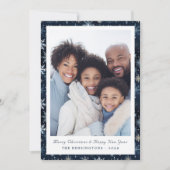 Rustikales Elegantes Blue Snowflakes Foto Feiertagskarte (Vorderseite)