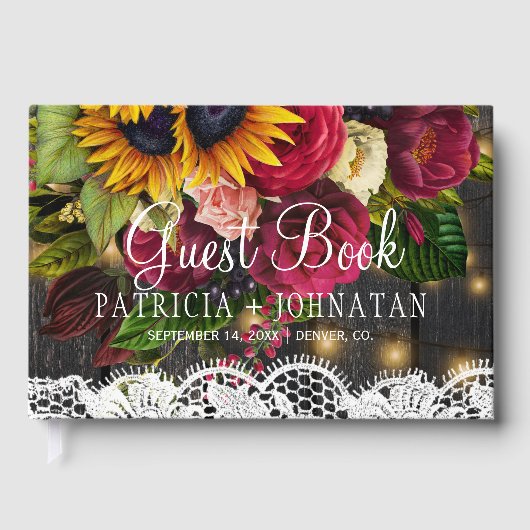 Rustikales, elegantes, blumengeschmücktes Holz Vin Gästebuch (Vorderseite)