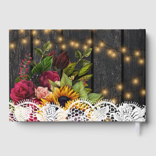 Rustikales, elegantes, blumengeschmücktes Holz Vin Gästebuch (Rückseite)