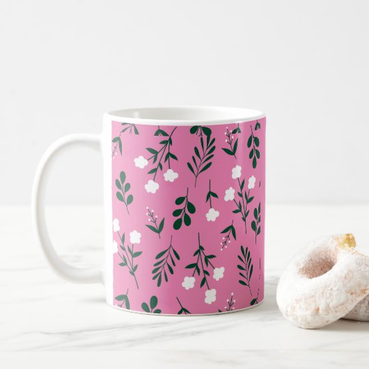 Rustikales Elegantes Blumenmuster Kaffeetasse (Mit Donut)