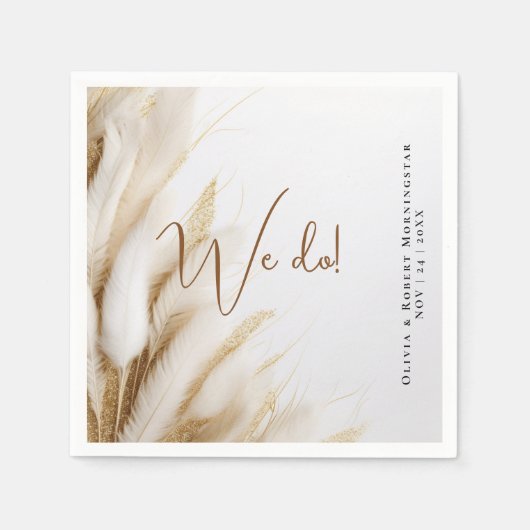 Rustikales Elegantes Bohemisches Floral Gold Pampa Serviette (Vorderseite)