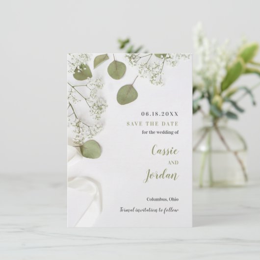 Rustikales Elegantes botanisches Save the Date (Stehend Vorderseite)