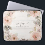 Rustikales, elegantes, florales Foliage Monogramm Laptopschutzhülle<br><div class="desc">"Rustikales,  elegantes,  florales Aquarellblatt mit Monogram Initials und Name des Skriptes." Moderne,  malerische Aquarellbilder auf weißem Holzbrettboden mit sanfter Hütte. Hellpastellfarbene,  rosafarbene Rose und waldgrüne Blattpflanzen sorgen für zeitlose Eleganz. Gemalt von Audrey Jeanne Roberts,  Copyright.</div>