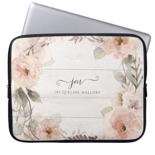 Rustikales, elegantes, florales Foliage Monogramm Laptopschutzhülle