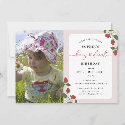 Rustikales Elegantes Girl's Berry Einladung (Vorderseite)
