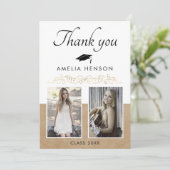 Rustikales Elegantes Goldenes Ornament 2 Foto Absc Dankeskarte (Stehend Vorderseite)