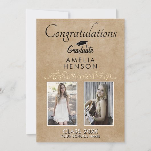 Rustikales Elegantes Goldenes Ornament 2 Foto Absc Karte (Vorderseite)