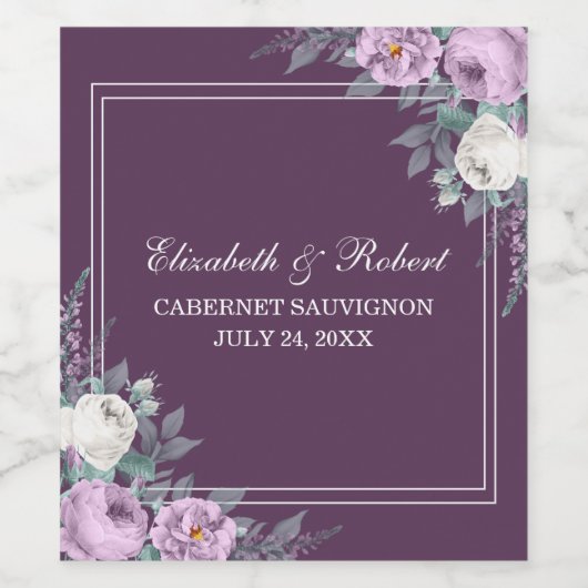 Rustikales, elegantes Lila und Lilac Peonies Weinl Weinetikett (Einzelnes Label)