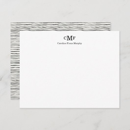Rustikales Elegantes Modern 3 Schwarze Streifen mi Mitteilungskarte (Vorne/Hinten)