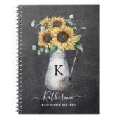 Rustikales, elegantes Monogramm Sonnenblume Schwar Notizblock (Vorderseite)