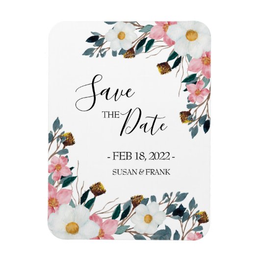 Rustikales Elegantes Rosa Flora Save the Date Magnet (Vertikal)