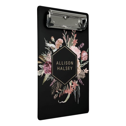 Rustikales elegantes Schwarz mit geometrischem Rah Mini Klemmbrett (Schrägansicht)