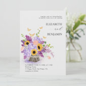 Rustikales Elegantes Sonnenblumen Lush Floral Boho Einladung (Stehend Vorderseite)