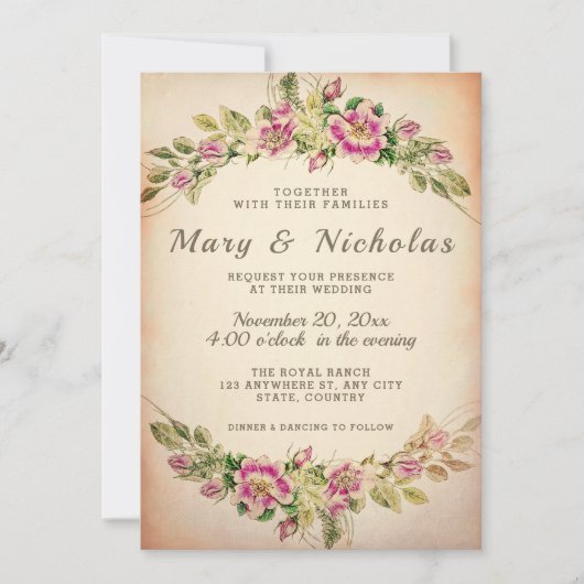 Rustikales Elegantes Vintages Hochzeitsfest Einladung (Vorderseite)