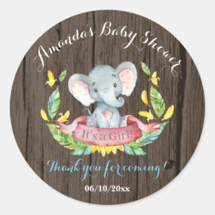 Rustikales Elephant Baby Dusche Blau Vielen Dank Runder Aufkleber