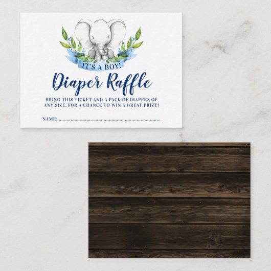 Rustikales Elephant Boy Diaper Raffle Ticket Begleitkarte (Vorne/Hinten)