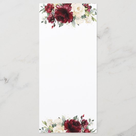 Rustikales Elfenbein-Burgund-Blumenmenü Programm (Rückseite)