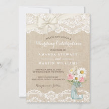 Rustikales Elfenbein Burlap Lace Floral Mason Jar 