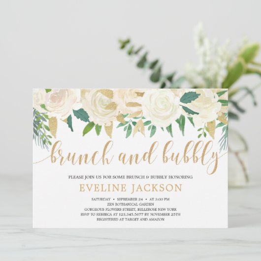 Rustikales Elfenbein-Glitzer Einladung (Stehend Vorderseite)