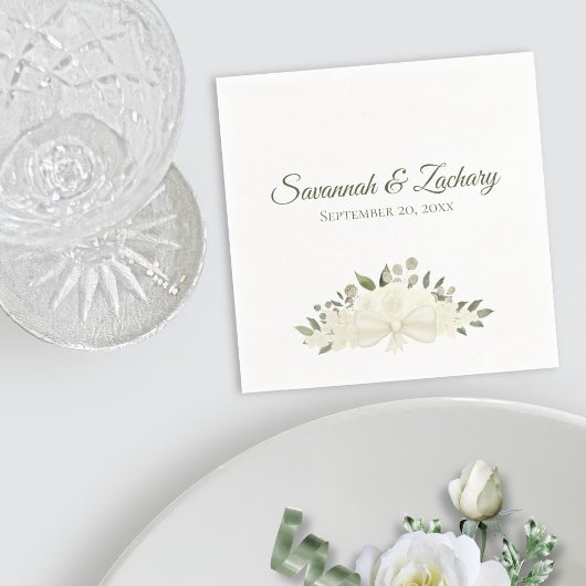 Rustikales Elfenbein White Boho Floral Bouquet Wed Serviette