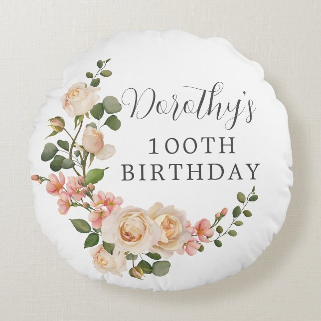 Rustikales Elfenbeinblütengeschenk zum 100. Geburt Rundes Kissen (Vorderseite)