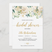 Rustikales Elfenbeingold-Blumengrün Einladung (Vorne/Hinten)