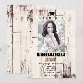 Rustikales Elfenbeinholz Abschluss Foto Party Einladung