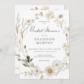 Rustikales Elfenbeinküste-Wildblume-Kranz-Brautpar Einladung (Vorne/Hinten)