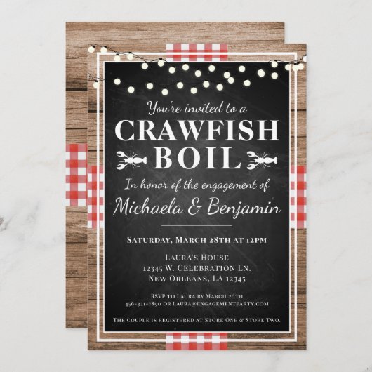 Rustikales Engagement für Crawfish Boil Einladung (Vorne/Hinten)