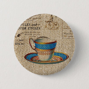 Rustikales Englisch Country Tee Party Blue Teacup Button