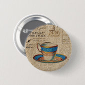 Rustikales Englisch Country Tee Party Blue Teacup Button (Vorne & Hinten)
