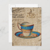 Rustikales Englisch Country Tee Party Blue Teacup Einladungspostkarte (Vorne/Hinten)