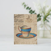 Rustikales Englisch Country Tee Party Blue Teacup Einladungspostkarte (Stehend Vorderseite)