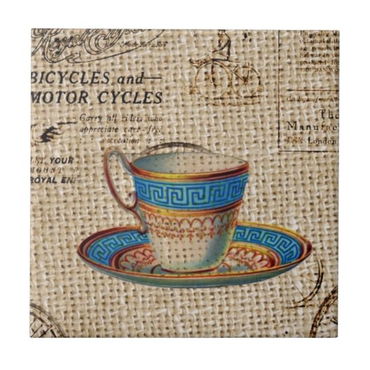 Rustikales Englisch Country Tee Party Blue Teacup Fliese (Vorderseite)
