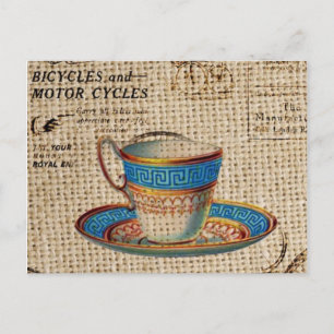 Rustikales Englisch Country Tee Party Blue Teacup Postkarte