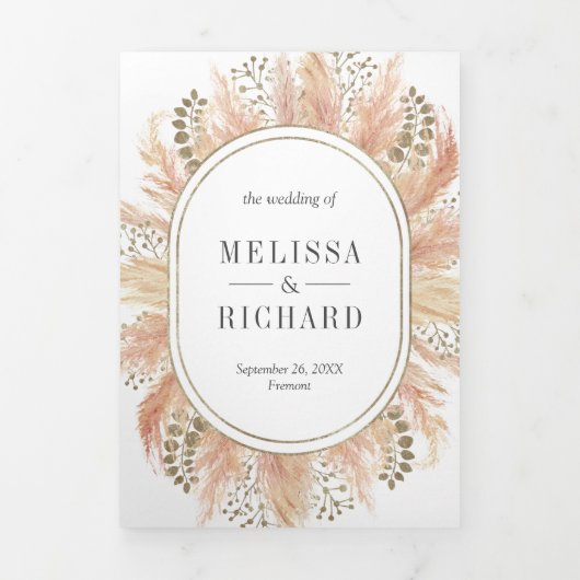 Rustikales Erdbeben von Boho Pampas Grass auf eine Dreifach Gefaltete Einladung (Cover)