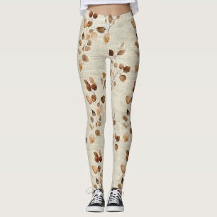 Rustikales, erdhaftes Blätter- und Zweigmuster der Leggings