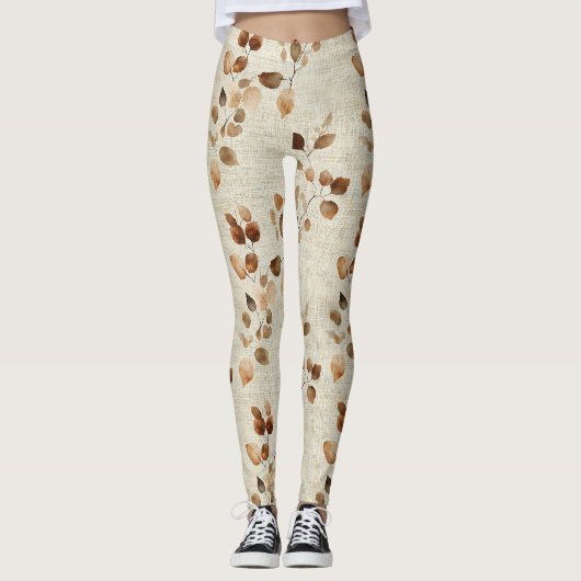 Rustikales, erdhaftes Blätter- und Zweigmuster der Leggings (Vorderseite)