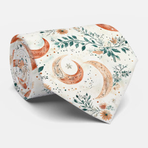 Rustikales, erdverbundenes Boho-Mond-Blumenmuster  Krawatte