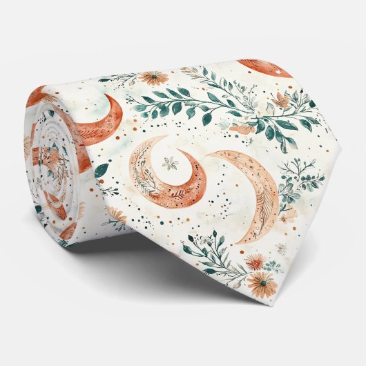 Rustikales, erdverbundenes Boho-Mond-Blumenmuster Krawatte (Gerollt)