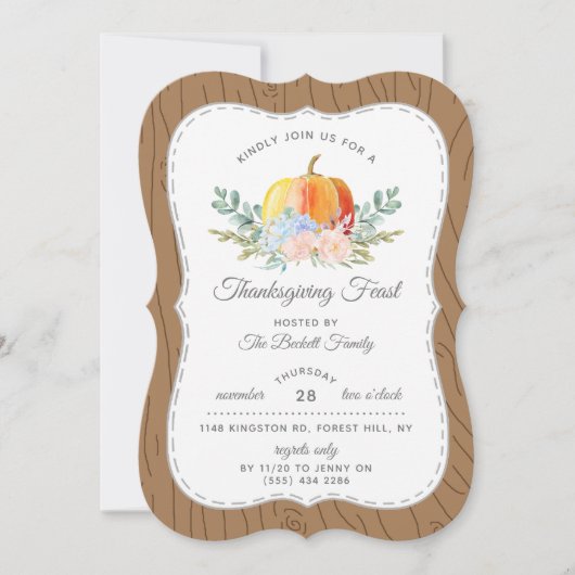 Rustikales Erntedank-Dinner Einladung (Vorderseite)