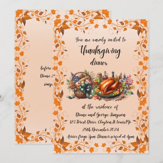 Rustikales Erntedank Dinner Einladung (Vorne/Hinten)