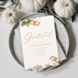 Rustikales Erntedank Dinner Grüne Blätter Foliage Magneteinladung